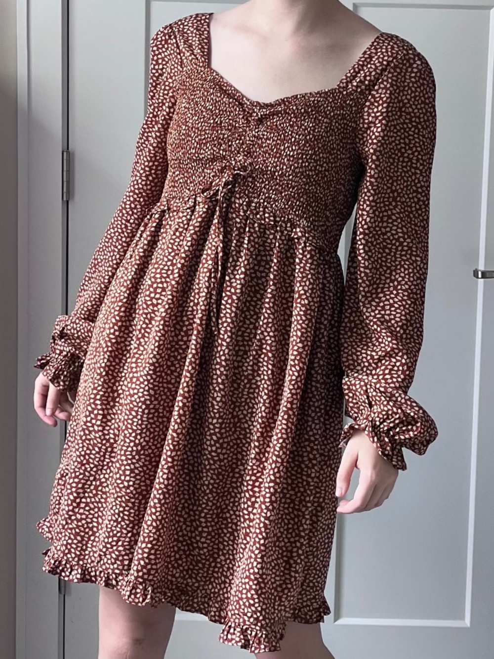 She + Sky Fall Leaf Print Babydoll Dress